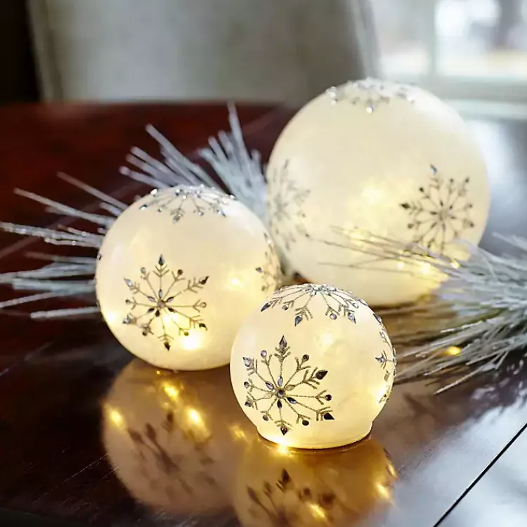 Sale Prelit Snowflake Glass Globes, Set of 3 Christmas Decorations