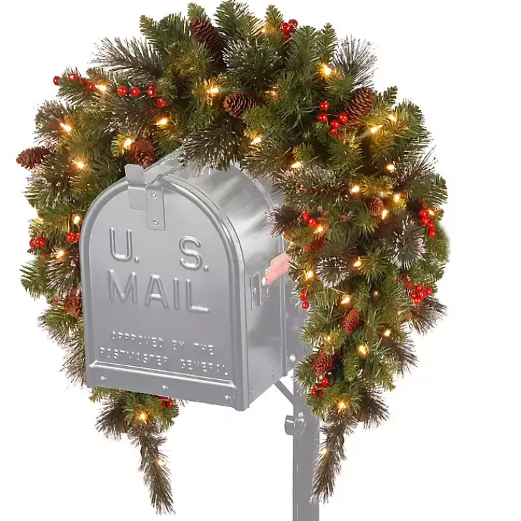 Discount Pre-Lit Spruce and Berries Mailbox Swag Christmas Arrangements & Garland