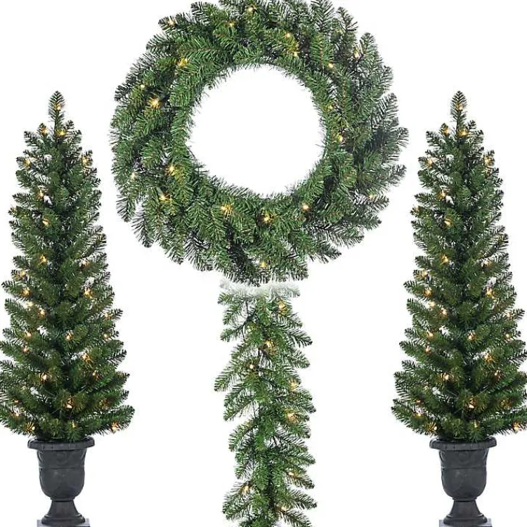 Outlet Pre-Lit Vancouver Pine 4-pc. Christmas Floral Set Christmas Arrangements & Garland