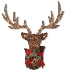 Online Pre-Lit Vine Head Stag Plaque Christmas Art & Wall Decor