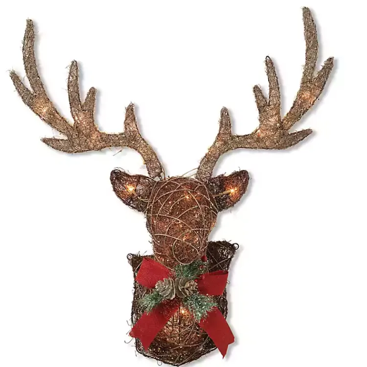 Online Pre-Lit Vine Head Stag Plaque Christmas Art & Wall Decor