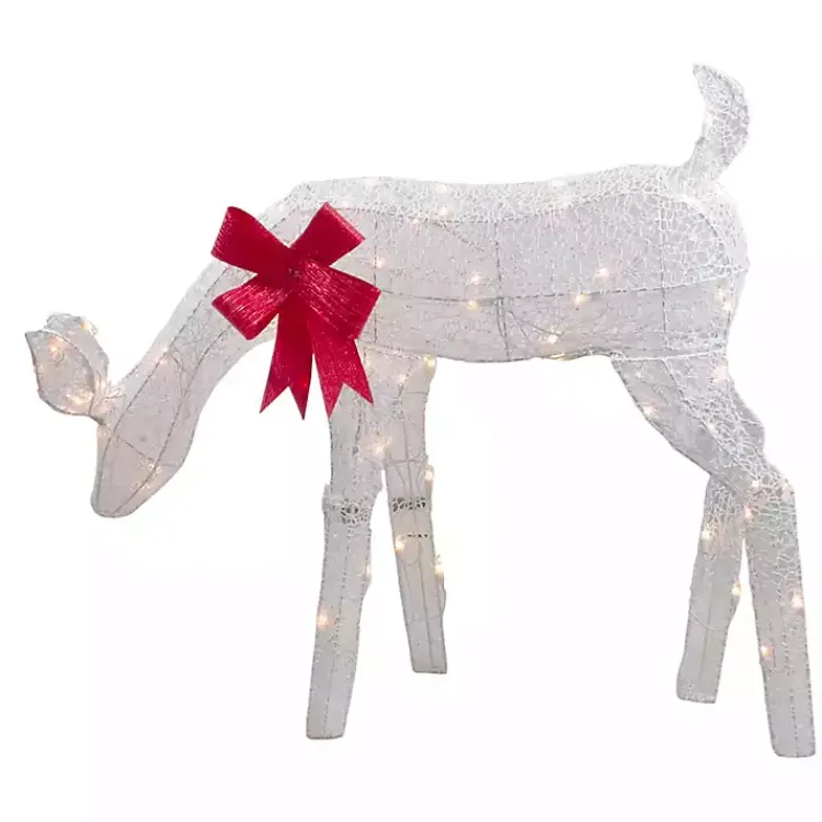 Outlet Pre-Lit White Mesh Red Bow Christmas Reindeer Outdoor Christmas Decorations