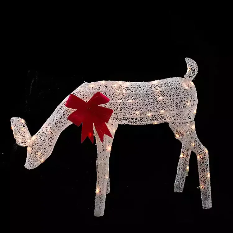 Outlet Pre-Lit White Mesh Red Bow Christmas Reindeer Outdoor Christmas Decorations