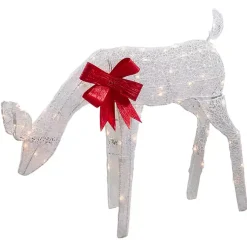 Outlet Pre-Lit White Mesh Red Bow Christmas Reindeer Outdoor Christmas Decorations