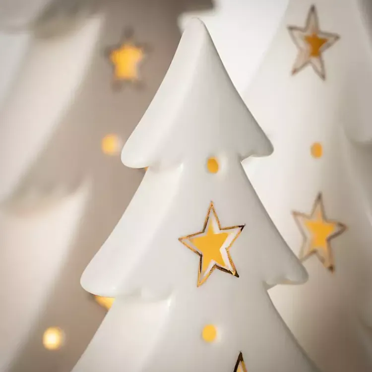 Best Pre-Lit Porcelain Tree Statues, Set of 3 Christmas Decorations