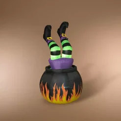 Pre-Lit Witch in Cauldron Inflatable Decoration Halloween