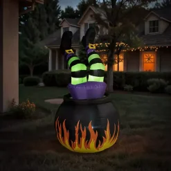Pre-Lit Witch in Cauldron Inflatable Decoration Halloween