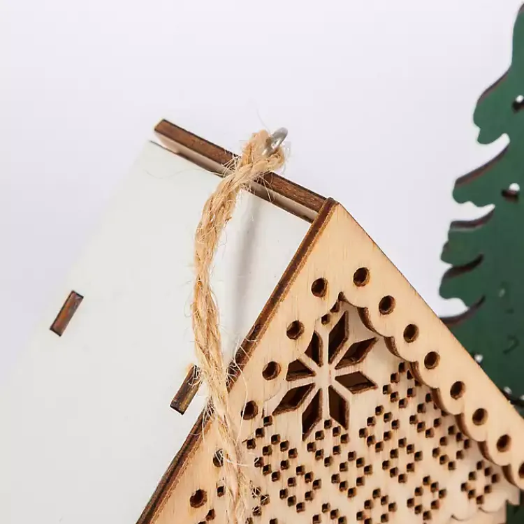 Clearance Pre-Lit Wooden House Christmas Ornaments, Set of 3 Christmas Ornaments