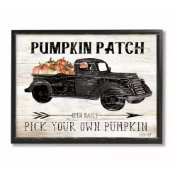 Hot Pumpkin Patch Black Truck Framed Giclee Art Print Fall