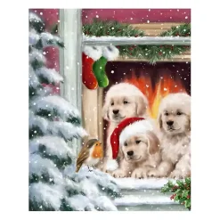 Puppies at Christmas Window Canvas Art Print Christmas Art & Wall Decor
