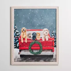 Sale Puppies in Red Truck Christmas Canvas Art Print Christmas Art & Wall Decor