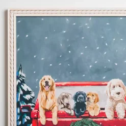 Sale Puppies in Red Truck Christmas Canvas Art Print Christmas Art & Wall Decor