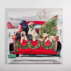 Outlet Puppies in Truck Christmas Canvas Wall Plaque Christmas Art & Wall Decor