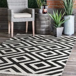 Kirklands Home Outdoor Rugs|Rain Diamond Fringe Indoor/Outdoor Area Rug, 5x8