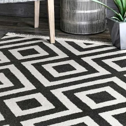 Kirklands Home Outdoor Rugs|Rain Diamond Fringe Indoor/Outdoor Area Rug, 5x8
