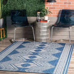 Kirklands Home Outdoor Rugs|Raina Blue Tribal Zig Zag Outdoor Rug, 5x8