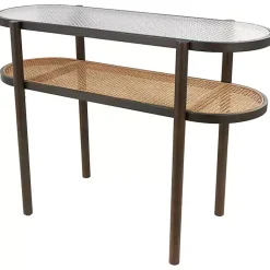 Kirklands Home Console Tables|Rattan and Glass 2-Tier Console Table