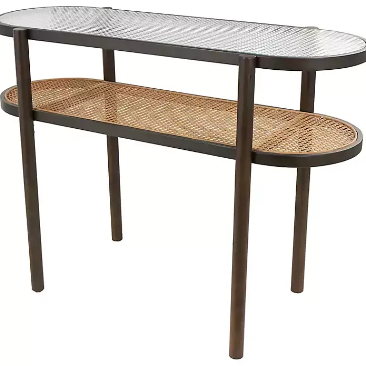 Kirklands Home Console Tables|Rattan and Glass 2-Tier Console Table