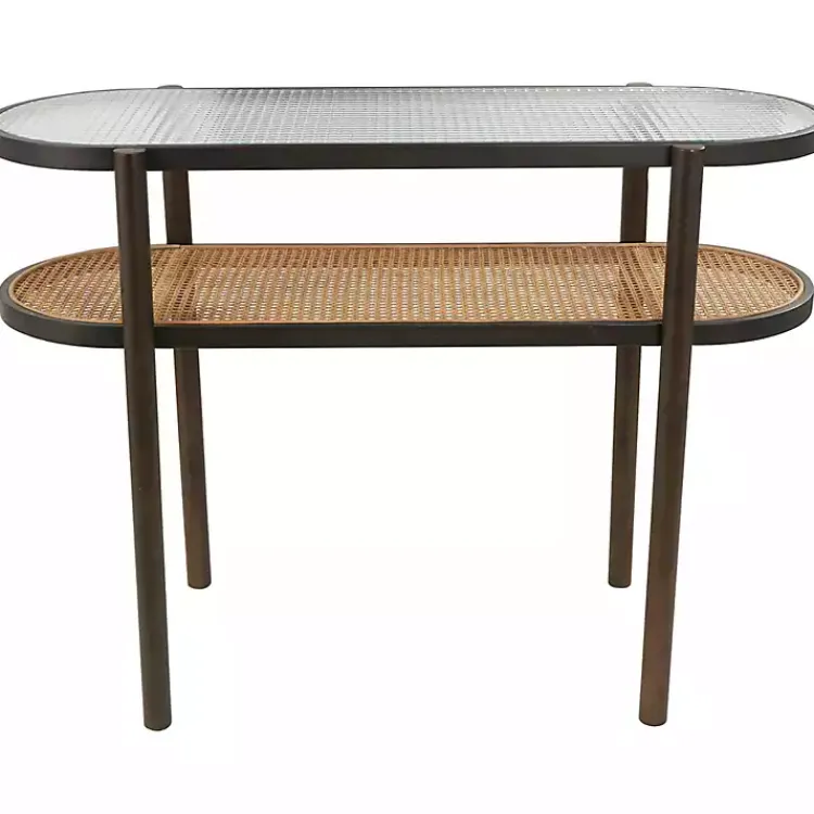 Kirklands Home Console Tables|Rattan and Glass 2-Tier Console Table