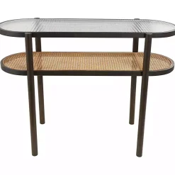 Kirklands Home Console Tables|Rattan and Glass 2-Tier Console Table
