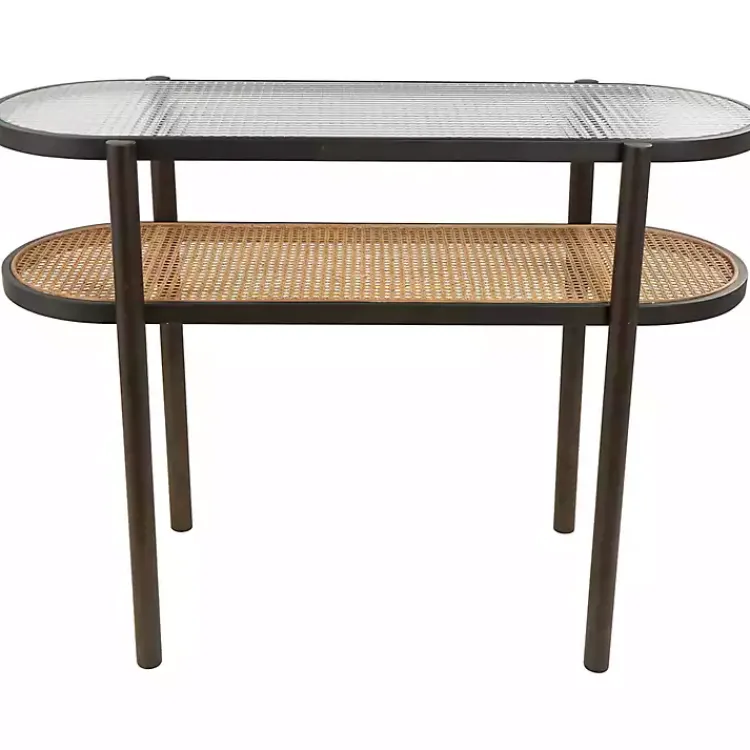 Kirklands Home Console Tables|Rattan and Glass 2-Tier Console Table