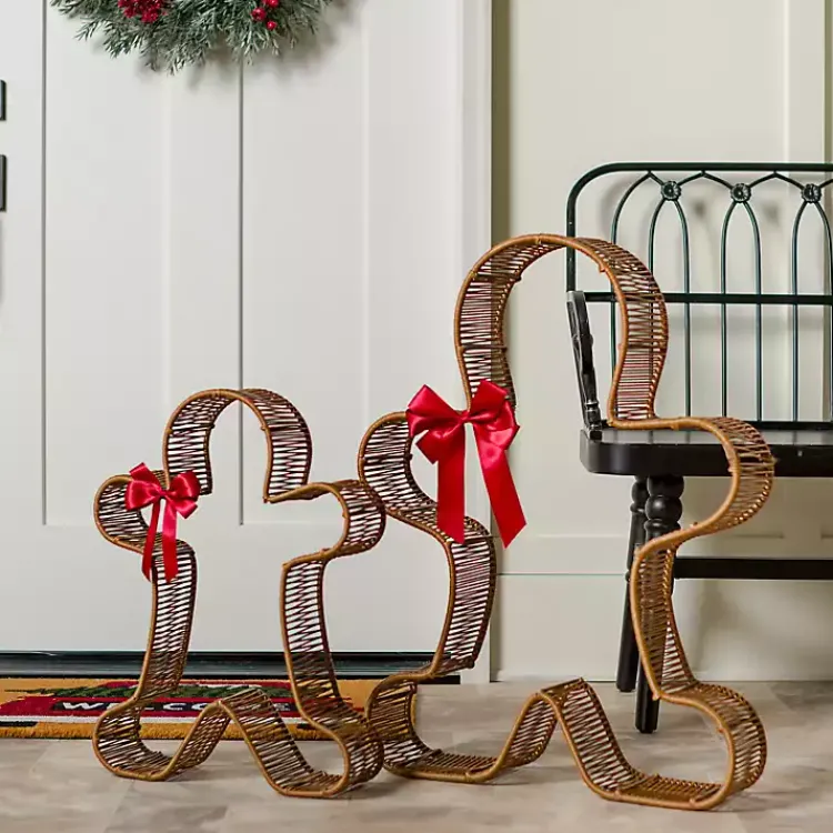 Online Rattan Gingerbread Men Outdoor Statues, Set of 2 Outdoor Christmas Decorations