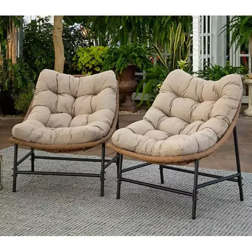Kirklands Home Outdoor Seating|Rattan Scoop Chairs with Cushions, Set of 2
