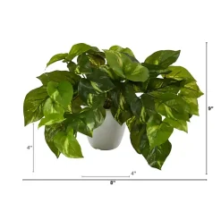 Outlet Real Touch Variegated Pothos in White Planter Arrangements & Greenery