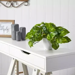 Outlet Real Touch Variegated Pothos in White Planter Arrangements & Greenery