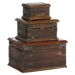 Clearance Reclaimed Wood Antique Box Set, Set of 3 Baskets & Boxes