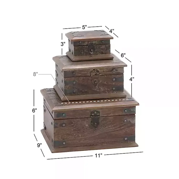 Clearance Reclaimed Wood Antique Box Set, Set of 3 Baskets & Boxes