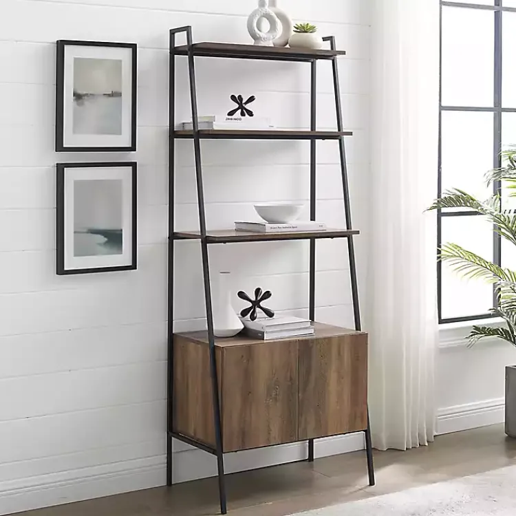 Kirklands Home Bookshelves|Reclaimed Wood Modern Ladder Bookcase with Cabinet