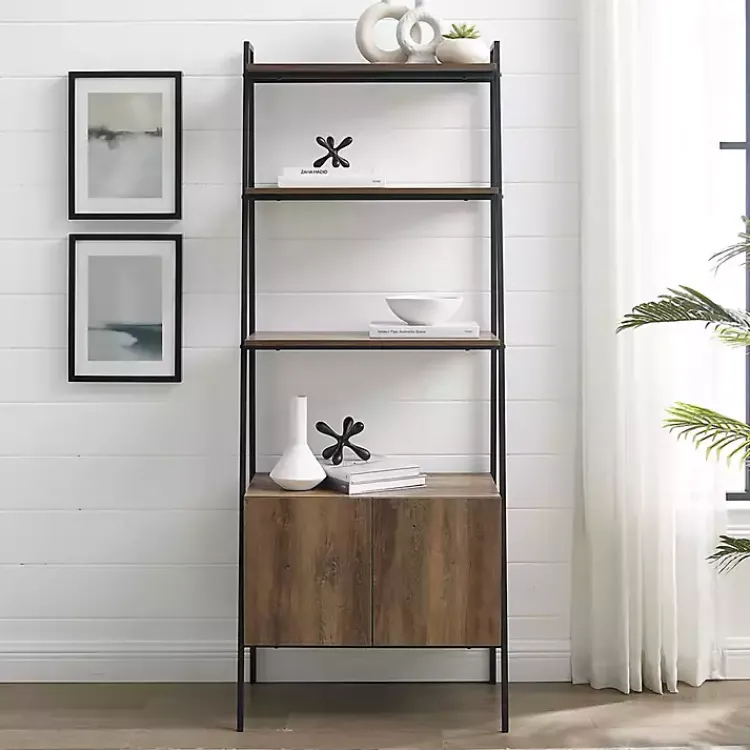 Kirklands Home Bookshelves|Reclaimed Wood Modern Ladder Bookcase with Cabinet