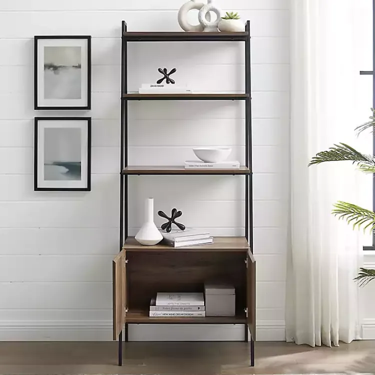 Kirklands Home Bookshelves|Reclaimed Wood Modern Ladder Bookcase with Cabinet