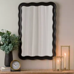 Kirklands Home Decorative Mirrors|Rectangle Catorina Black Wavy Wall Mirror