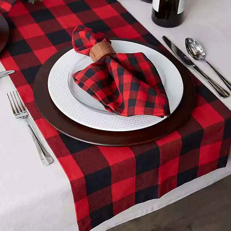 Clearance Red & Black Buffalo Check Table Runner Christmas Dining & Entertaining