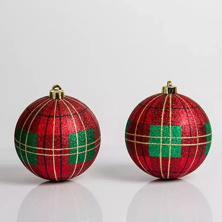 Hot Red & Green Tartan Plaid 2-pc. Ornament Set, 5 in. Christmas Ornaments