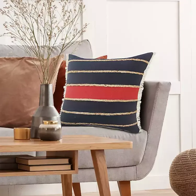 Online Red & Navy Nautical Rope Throw Pillow, 24x24 Pillows