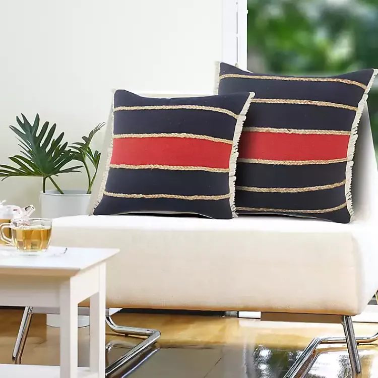 Online Red & Navy Nautical Rope Throw Pillow, 24x24 Pillows