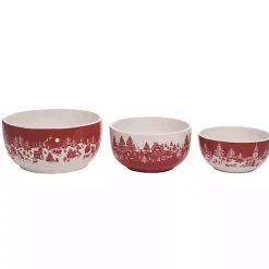 Red & White Toile Christmas Bowls, Set of 3 Christmas Dining & Entertaining