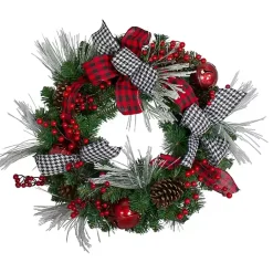 Outlet Red and Black Bow Wreath Wreaths