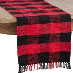 Kirklands Home Table Linens|Red and Black Buffalo Check Fringe Table Runner