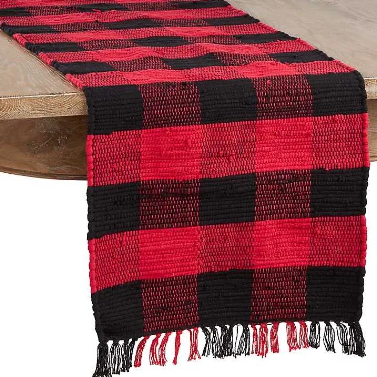 Kirklands Home Table Linens|Red and Black Buffalo Check Fringe Table Runner
