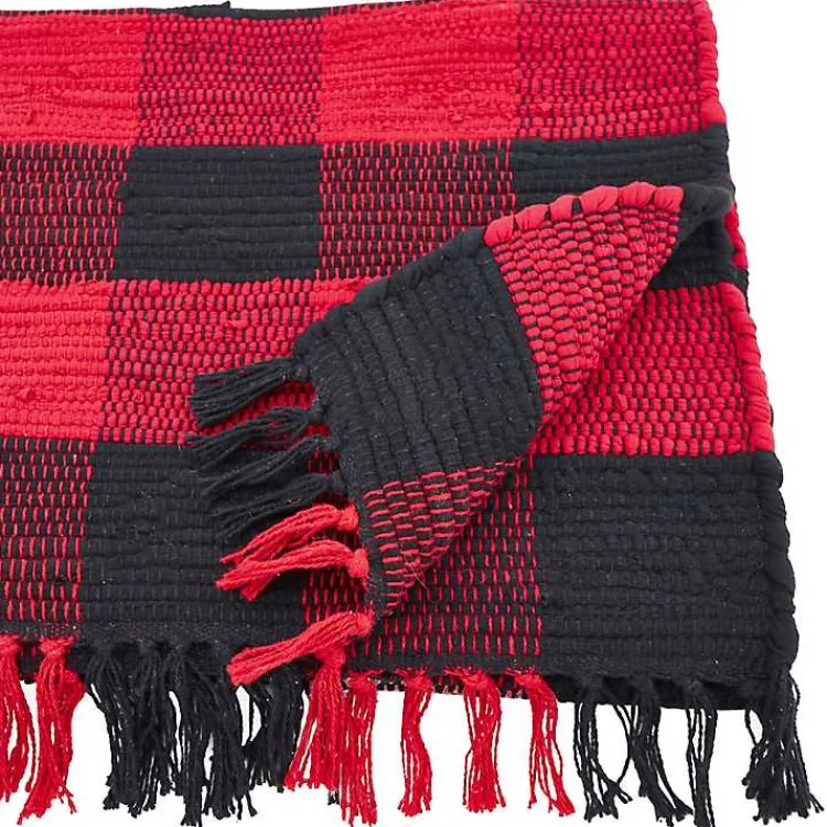 Kirklands Home Table Linens|Red and Black Buffalo Check Fringe Table Runner