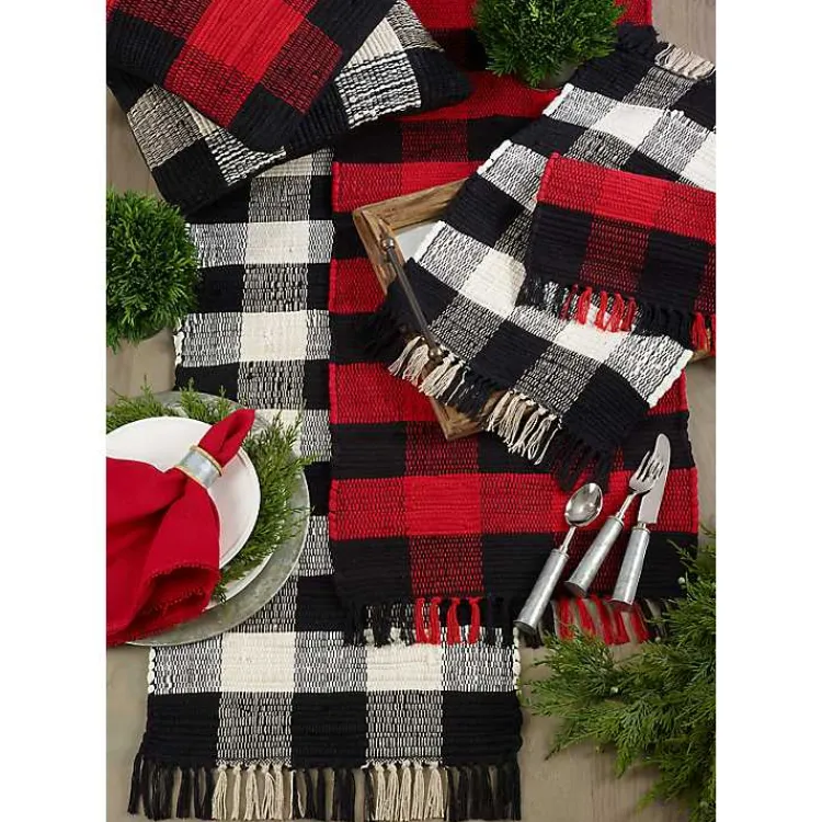 Kirklands Home Table Linens|Red and Black Buffalo Check Fringe Table Runner