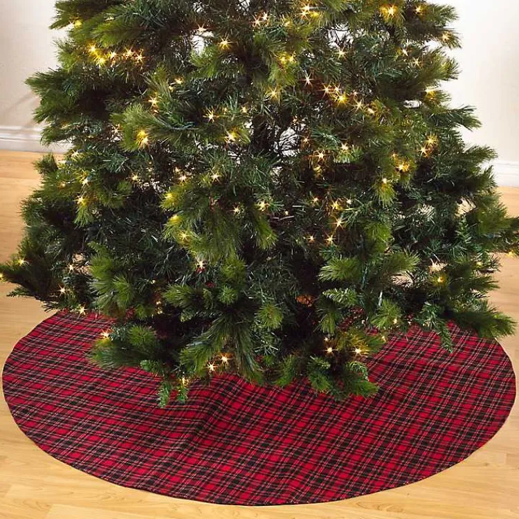 Discount Red and Black Classic Plaid Tree Skirt Christmas Tree Skirts & Collars