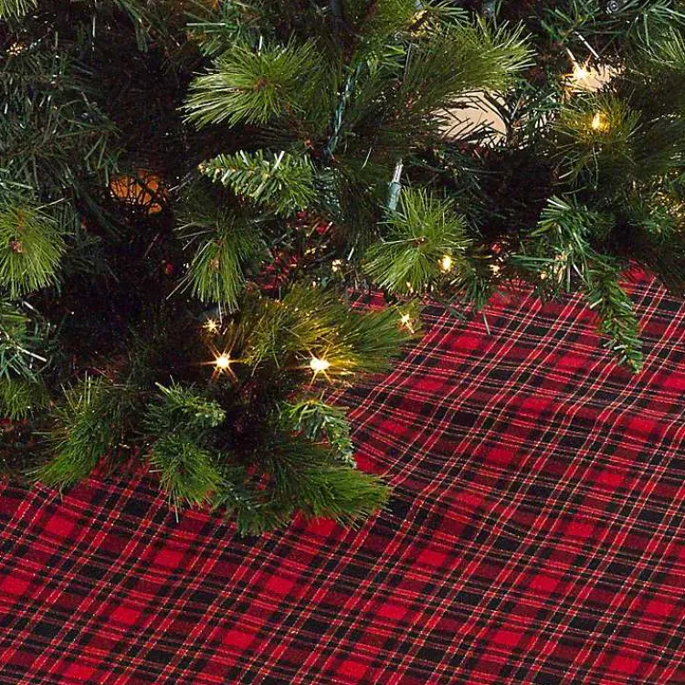 Discount Red and Black Classic Plaid Tree Skirt Christmas Tree Skirts & Collars