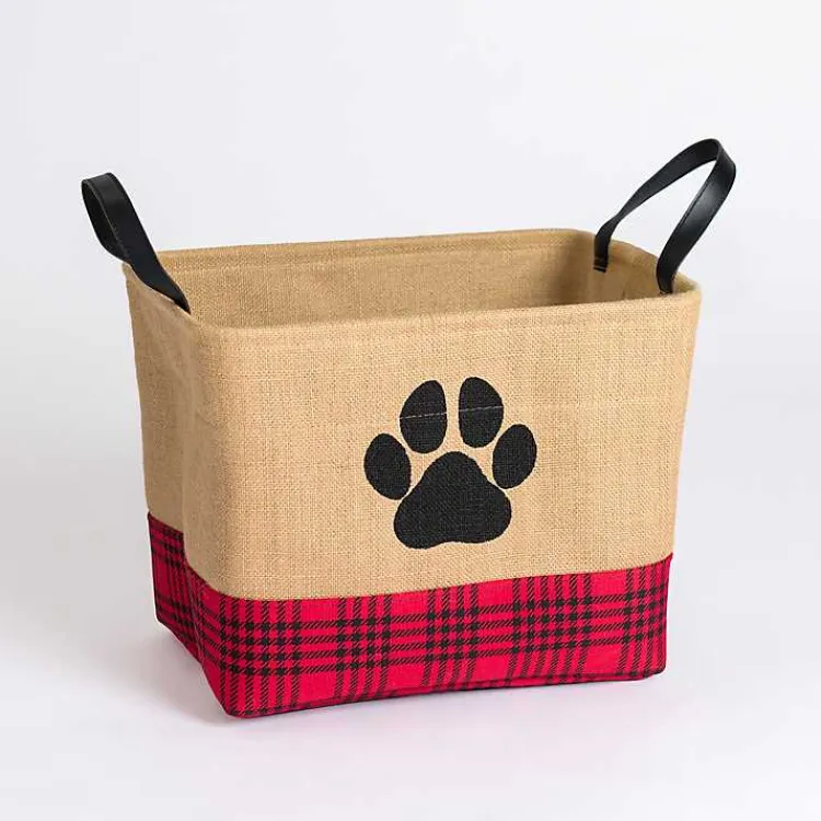 Best and Black Plaid Paw Print Jute Bin Baskets & Boxes