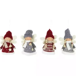 Hot Red and Gray Angel Plush Ornaments, Set of 4 Christmas Ornaments