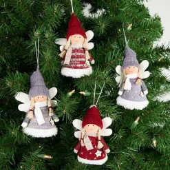 Hot Red and Gray Angel Plush Ornaments, Set of 4 Christmas Ornaments